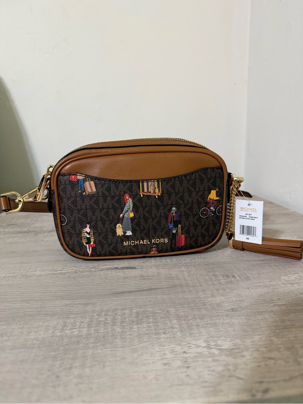 Michael Kors Brown Signature Travel Print Crossbody Bag